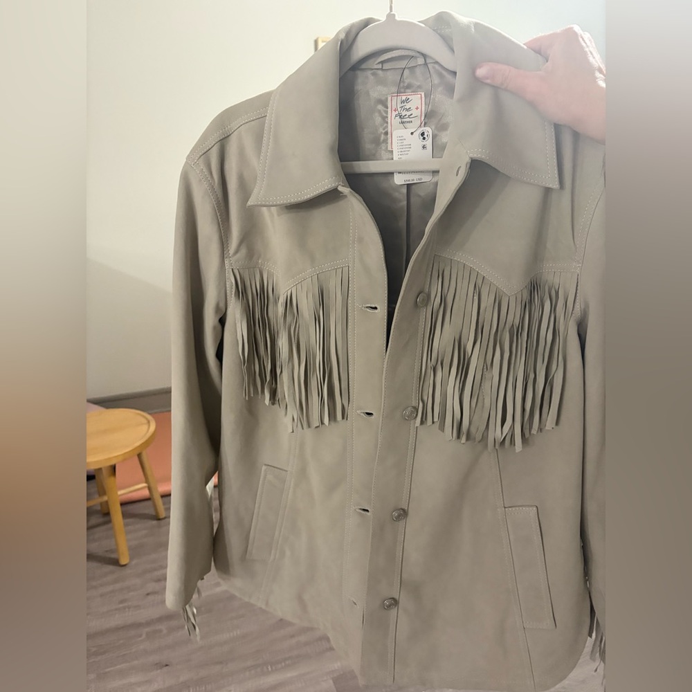 Free People Tan Leather Fringe Jacket